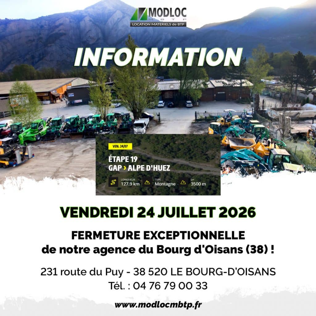 INFORMATION : Fermeture exceptionnelle de notre agence du Bourg d'Oisans le Vendredi 24 Juillet 2026